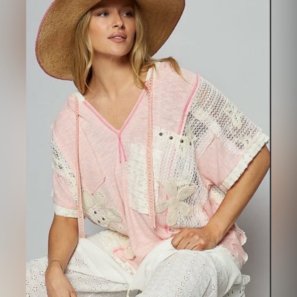 ✨ NWT POL Boho Lace Patchwork Oversized Hoodie Si… - image 1